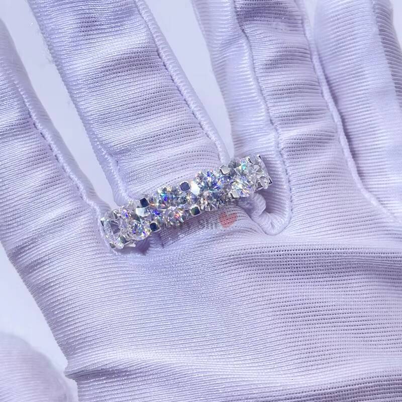 White Gold Solid Silver Vvs Moissanite Iced Out 6.5mm Men Eternity Band Ring