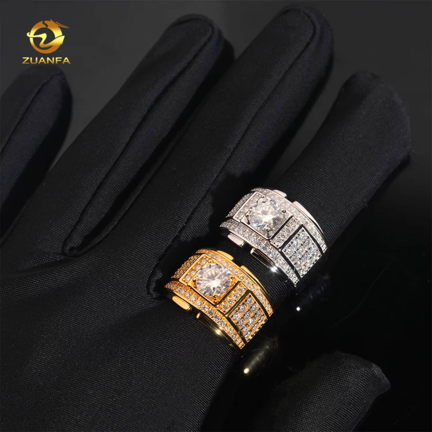 Ready Shipping Iced Out Mens Moissanite Ring 925 Silver Lab Diamond MOissanite Rings Hip Hop Ring Pass Diamond