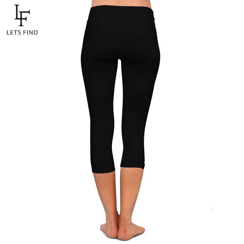 LETSFIND High Quaility Milk Silk Women Waist Fitness Leggings Solid Black Elastic Soft Slim MidCalf Pants 250725