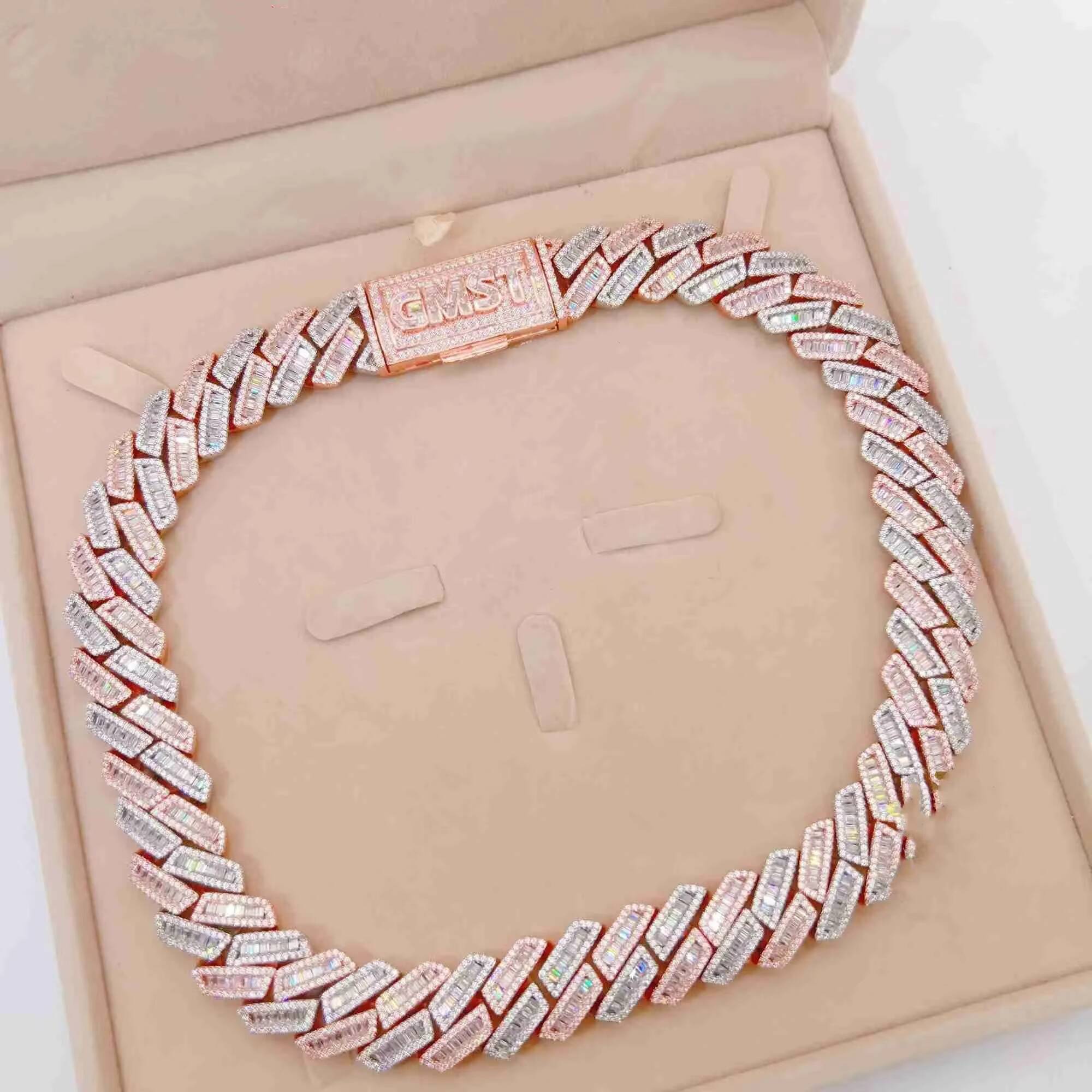 Moissanite Iced Out Cuban k Chain Hip Hop Fine Jewelry Baguette Dia Men Necklace Sterg Sier Fully Moissanite Designer Jewelry