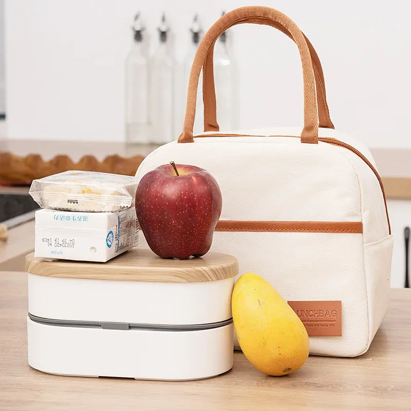 4 Shapes Beige Simple Lunch Bags Large-capacity Japanese Bento Bag Insulated Thermal Portable for Travel Picnic Lunch Box 250723