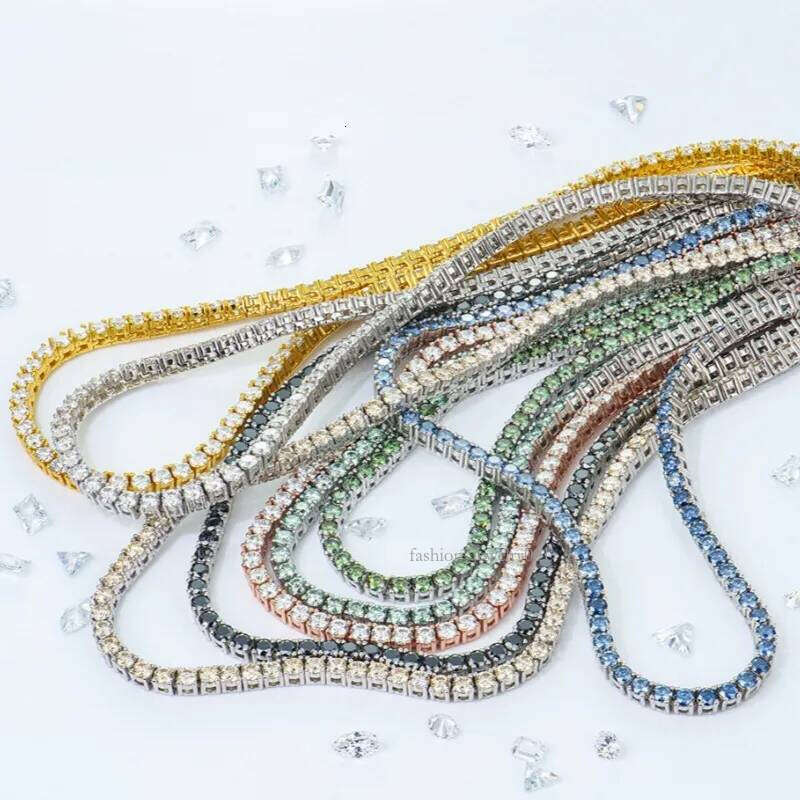 5mm 18-25inch S Sier Gold Plated Passed Tester VVS Blue Black Green Moissanite Tennis Chain Necklace Bracelet For Men Women Nice Gift
