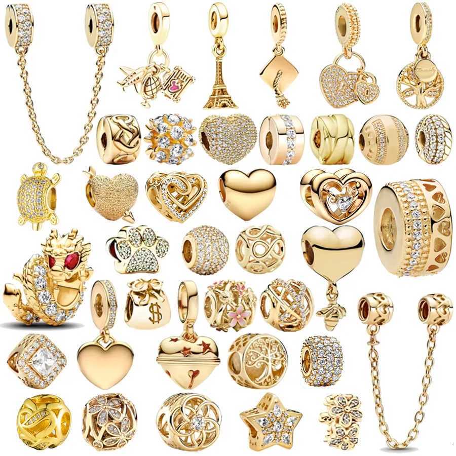 New Gold Plated Safety Chain Hearts Clip Family Tree Snowflake Charm Bead Fits Original European 925 Silver Bracelet Jewelry Gift XJ250726