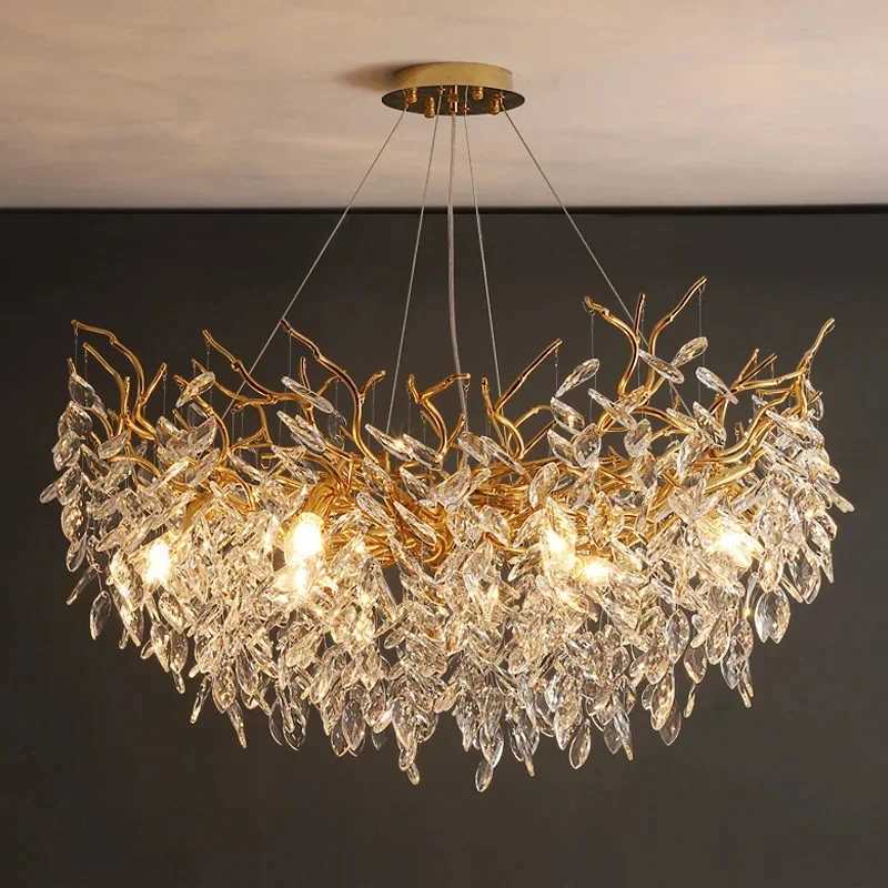 Luxury Gold Crystal LED Chandeliers Living Dining Room Bedroom Lighting Lustre Ceiling Pendant Lamps Indoor Villa Lights Fixture XJ250725