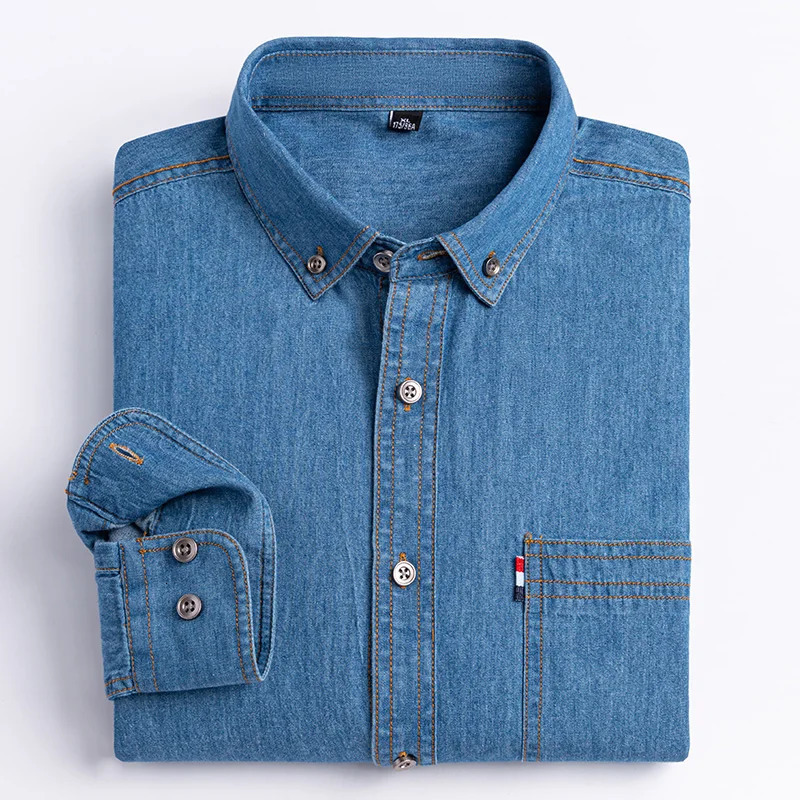 mens longsleeved shirt 100 cotton denim springsummer casual nonironing high quality breathable plus size solid color 250725