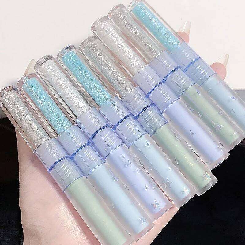 2 In 1 Double-head Glitter Liquid Eyeshadow Brightening Lightweight Waterproof Matte Blue-green Summer Lying Silkworm Eye Makeup X250
