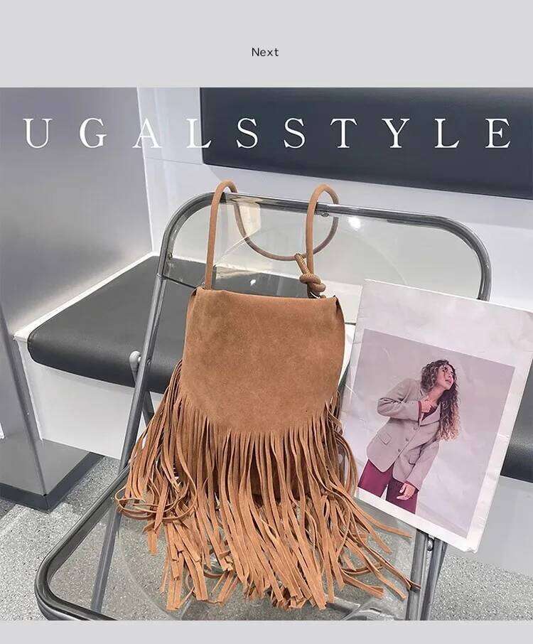 Autumn Winter Veet Bucket Fashion Tassel Large Capacity Women's Handbag Lady Purse Shoulder Messenger Casual Bag