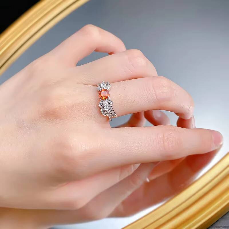 MEENOY Bulk Fashion Jewelry 925 Sterling Silver Orange Sapphire ZIRCON Gemstone Angel Wings Ring