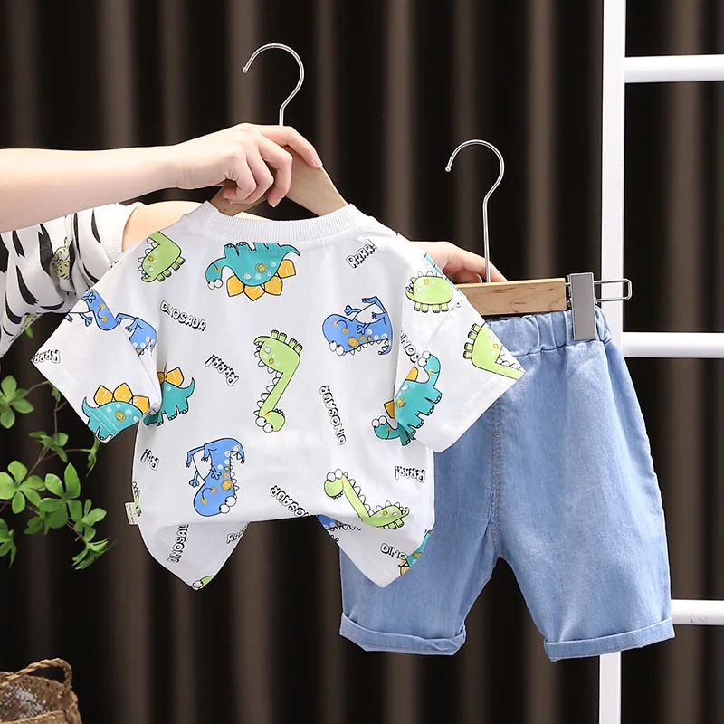 Summer Baby Clothes Suit Children Boys Girls Cartoon Dinosaur TShirt Shorts 2PcsSet Toddler Casual Clothing Kids Tracksuits 250725