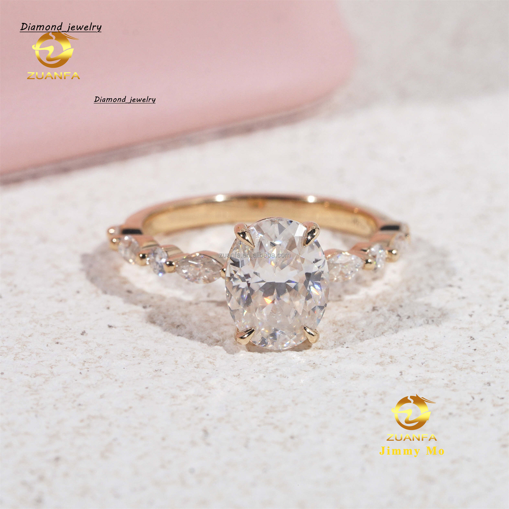 Customized Elegant Style 14k Solid Gold IGI Certificates Bridal Jewelry 2Ct CVD Lab Grown Diamond Oval Engagement Band Ring Set