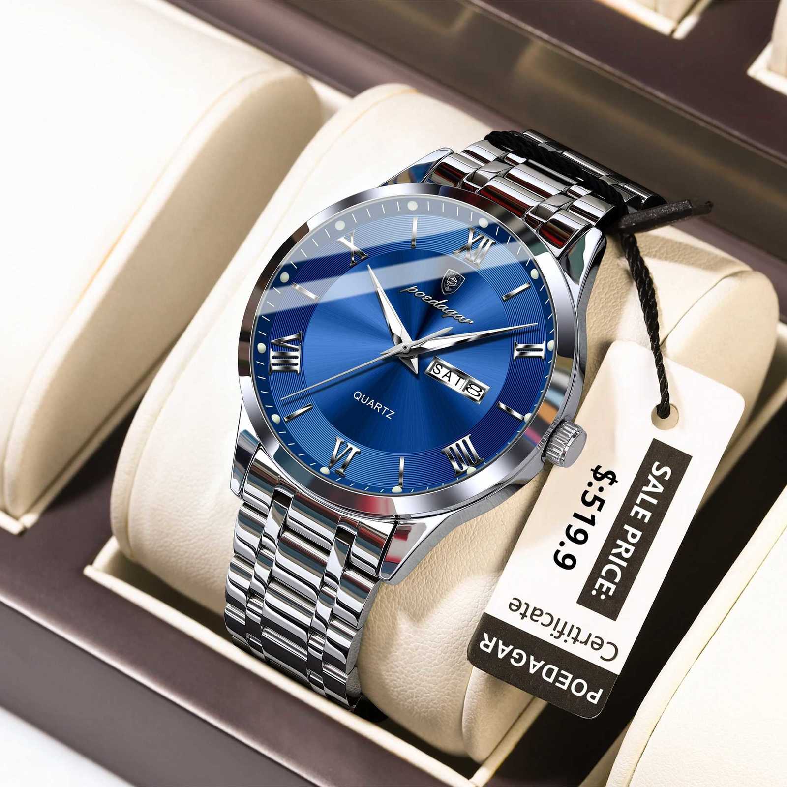 POEDAGAR Luxury Casual Watch For Man Date Week Waterproof Luminous Stainless Steel Men Watch Sport Quartz Mens Watches M+Box X250726