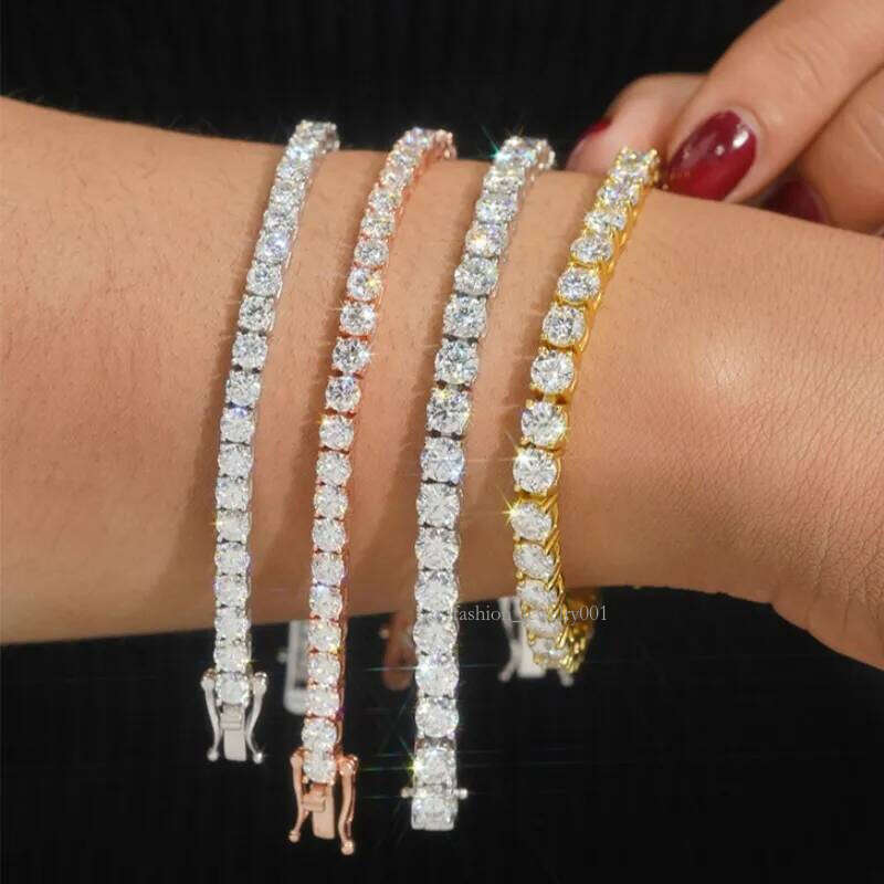 Passed Test 5mm 18-24inch Yellow White Rose Gold Plated Sterling Sier VVS D Color Moissanite Tennis Chain Necklace Bracelet Links For Women/Men