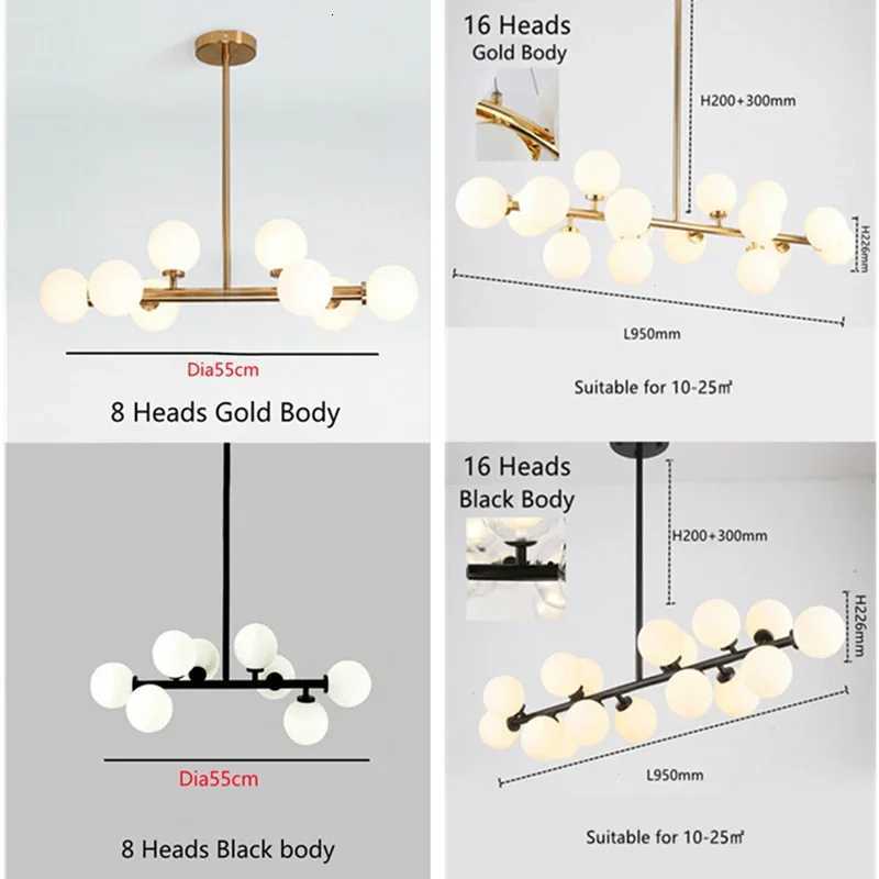 Nordic Modern Pendant Lamp Luxury Home Decor Lighting Fixtures Glass Round Lampshade Chandelier for Restaurant VillaXJ250725