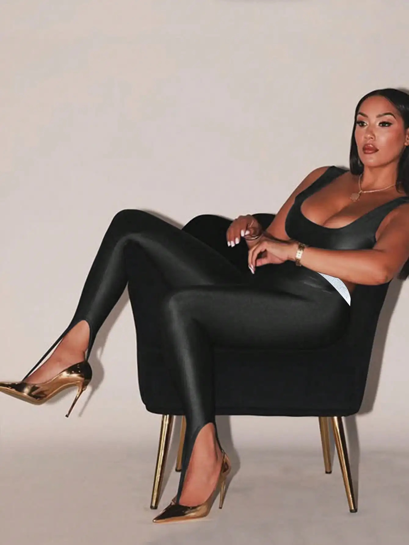 Spring And Summer Shiny Highwaisted Lustrous Leggings Sexy Elegant Highelasticity Silverthreaded Waist Skinny Pants 250725