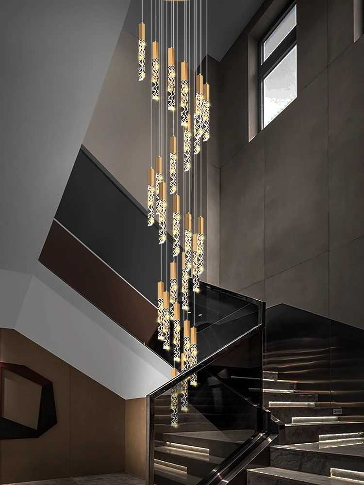 Crystal Staircase Pendant Lamp Modern Gold Lighting Fixture Ceiling Hanging Pendant Light Chandelier Indoor Villa Loft Stair ChandelierXJ250725