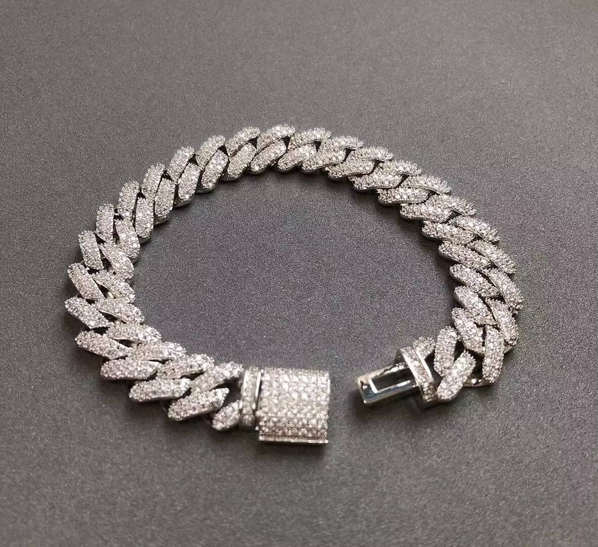 New Arrival Cuban Double Row Moissanite Diamond Necklace Solid Silver Cuban Link Chain Necklace for Men