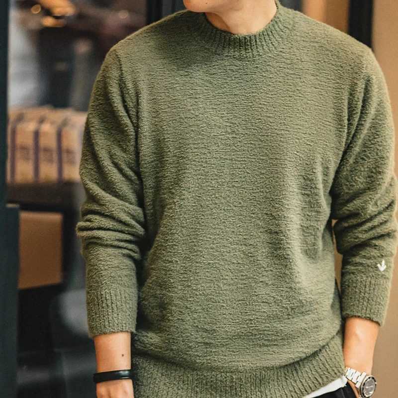 Maden Vintage Half Turtleneck Solid Color Sweater Mens Autumn and Winter Thin Fluffy Knitted Sweaters Halloween Men Pullovers Z250725
