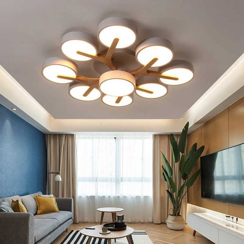 Nordic Style Personalized Macaron Ins Chandelier Bedroom Ceiling Decoration Lamp Modern Minimalist Wood Art Living Room LED Lamp XJ250725