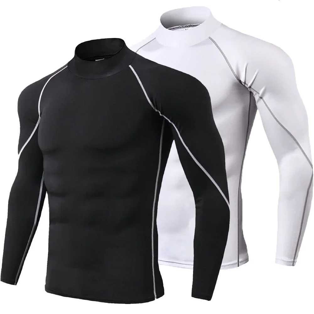 Mens Quick Dry Running T-shirt Workout Compression Shirt Turtleneck Long Sleeve Rash Guard Gym Base Layer Athletic Undershirt Z250725