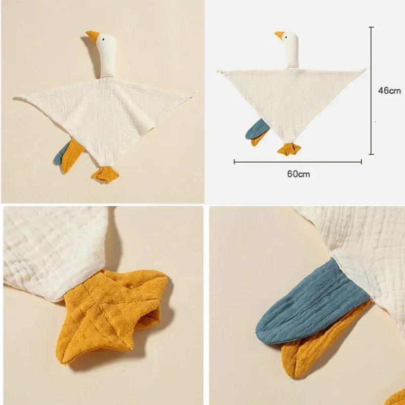 Pure Cotton Muslin Baby Bib Cute Goose Sleeping Dolls born Saliva Towel Soothe Appease Toddlers Burp Cloth Handkerchief 250725