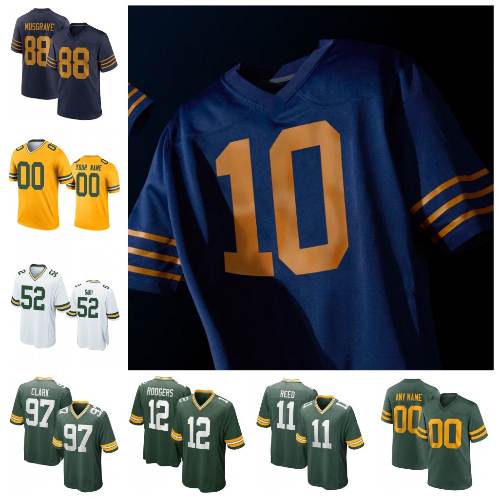 1923 Throwback Custom Football Jersey Love Josh Jacobs Jayden Reed Luke Musgrave Kenny Clark Isaiah Simmons MarShawn Doubs Gary Cooper Walker Rodgers Favre Hornung