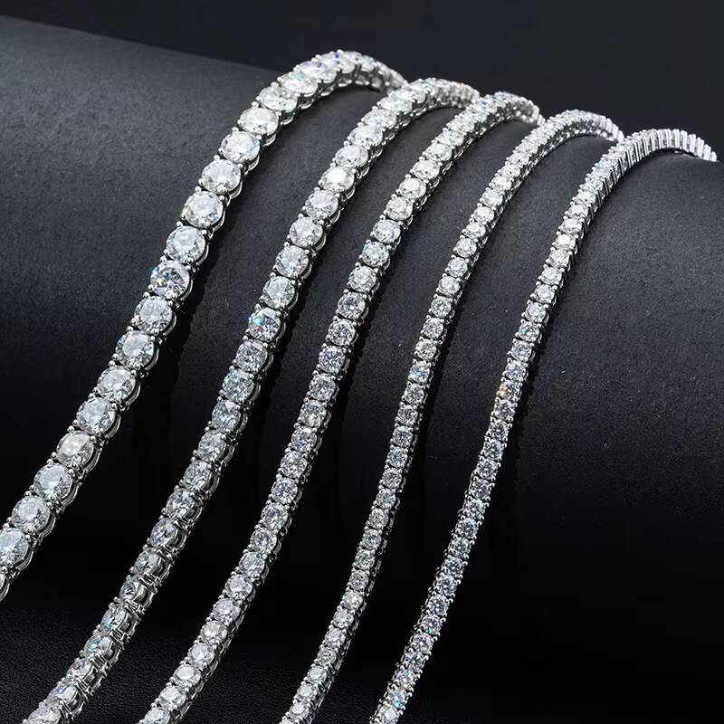 Stargems Wholesale S925 Sterling Silver Moissanite Necklace 3mm 4mm 5mm DEF VVS Moissanite Tennis Chain