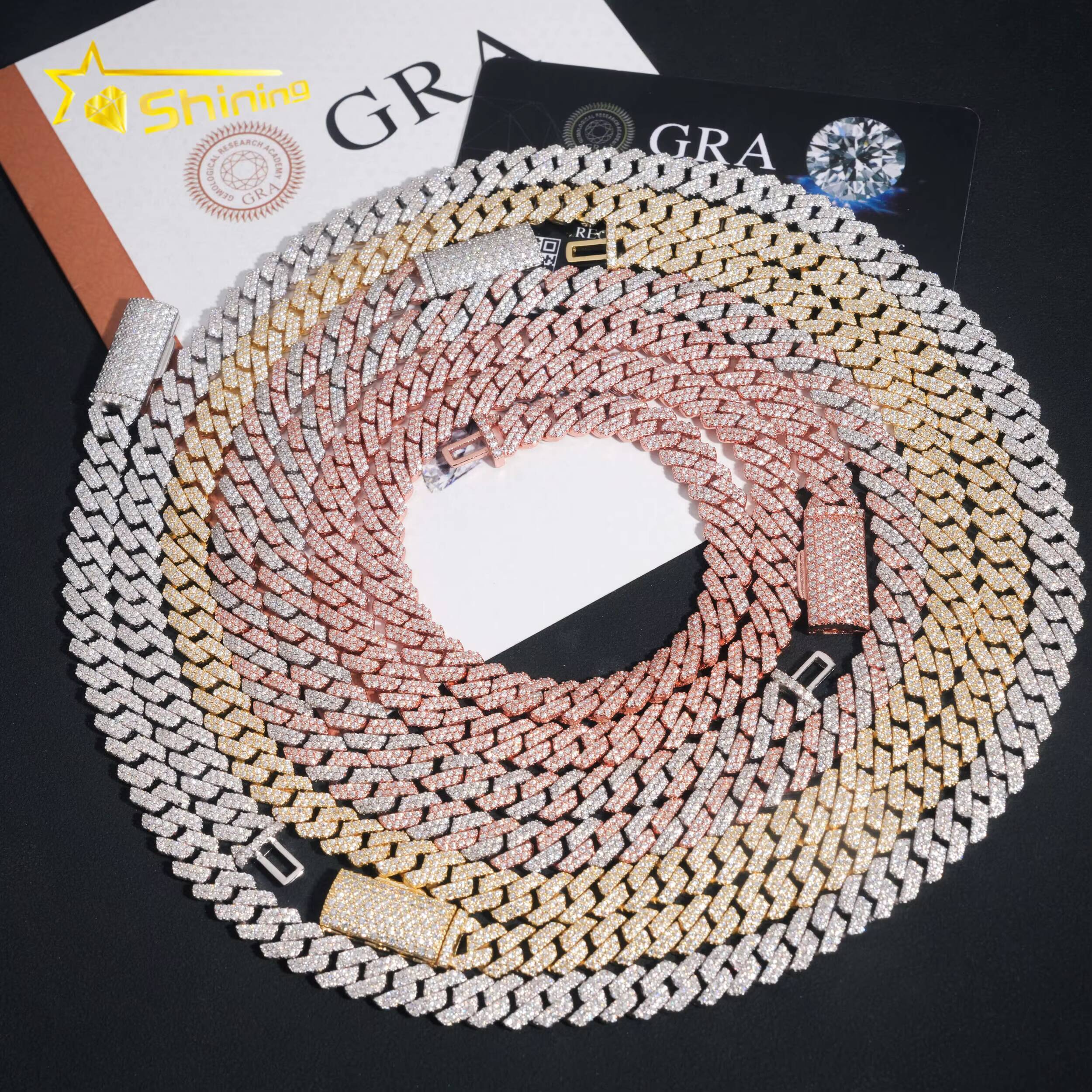 Hot Sale VVS Iced Out Moissanite Pass Diamond Test 925 Silver Gold Hip Hop 2Rows 8mm Cuban Link Chain Necklace Fine Jewelry