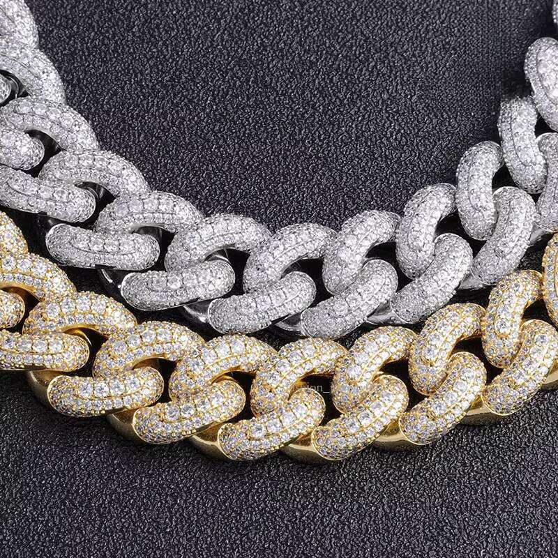 Factory Customization Sier Miami Cuban Link Chain 18mm-24 Inch Moissanite Necklace