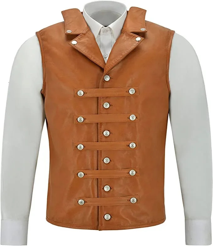Mens Vintage Leather Vest single breasted sleeveless top punk Medieval Knight vest cycling hip hop 250725