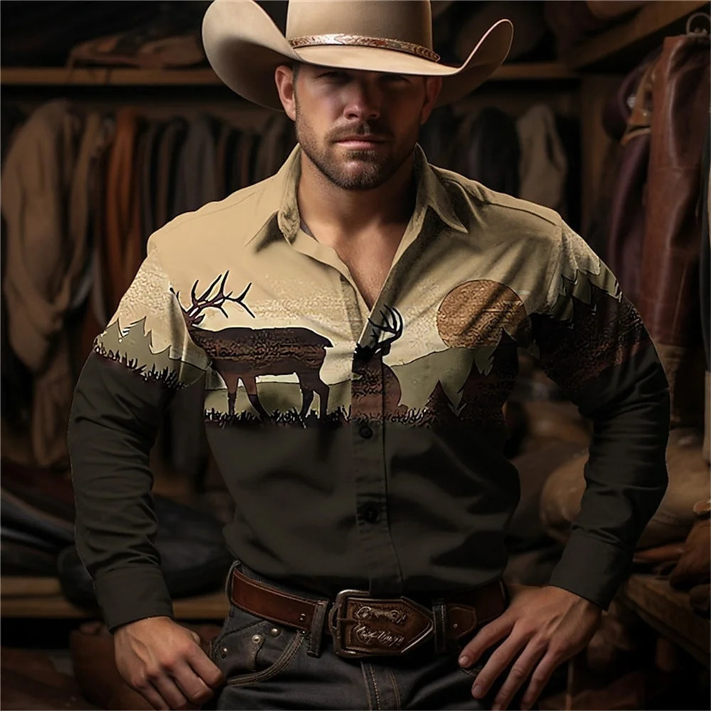 2024 Retro Fashion Simple Long Sleeve Western Denim Mens Social Shirt Top Rock Street Casual Clothing 250725