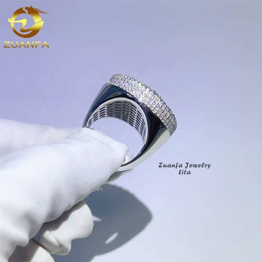 Custom Luxury Big Hip Hop Rapper 925 Sterling Silver Vvs Moissanite Iced Out Men Diamond Ring