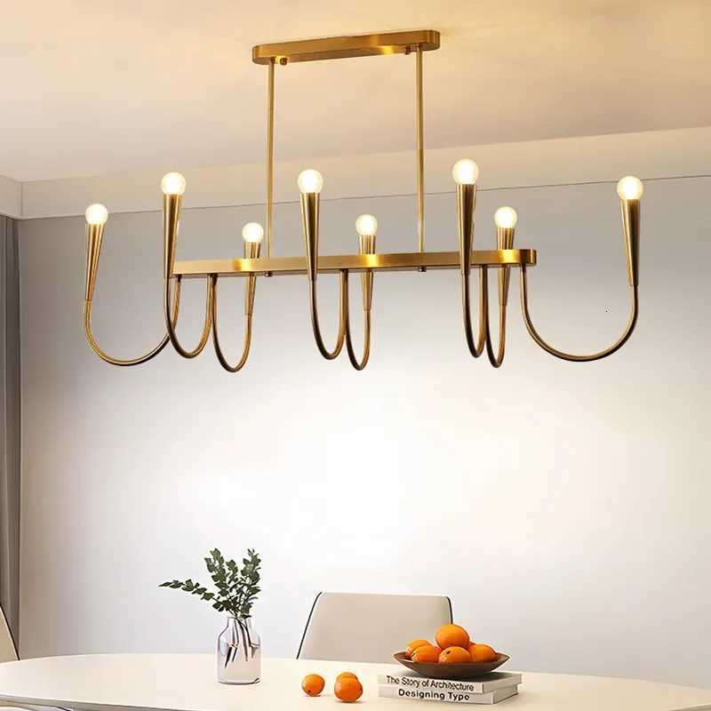 Long Gold Candle Led Chandelier for Dining Room Kitchen Table American Retro Restaurant Led Pendant Chandelier Hanging LightsXJ250725