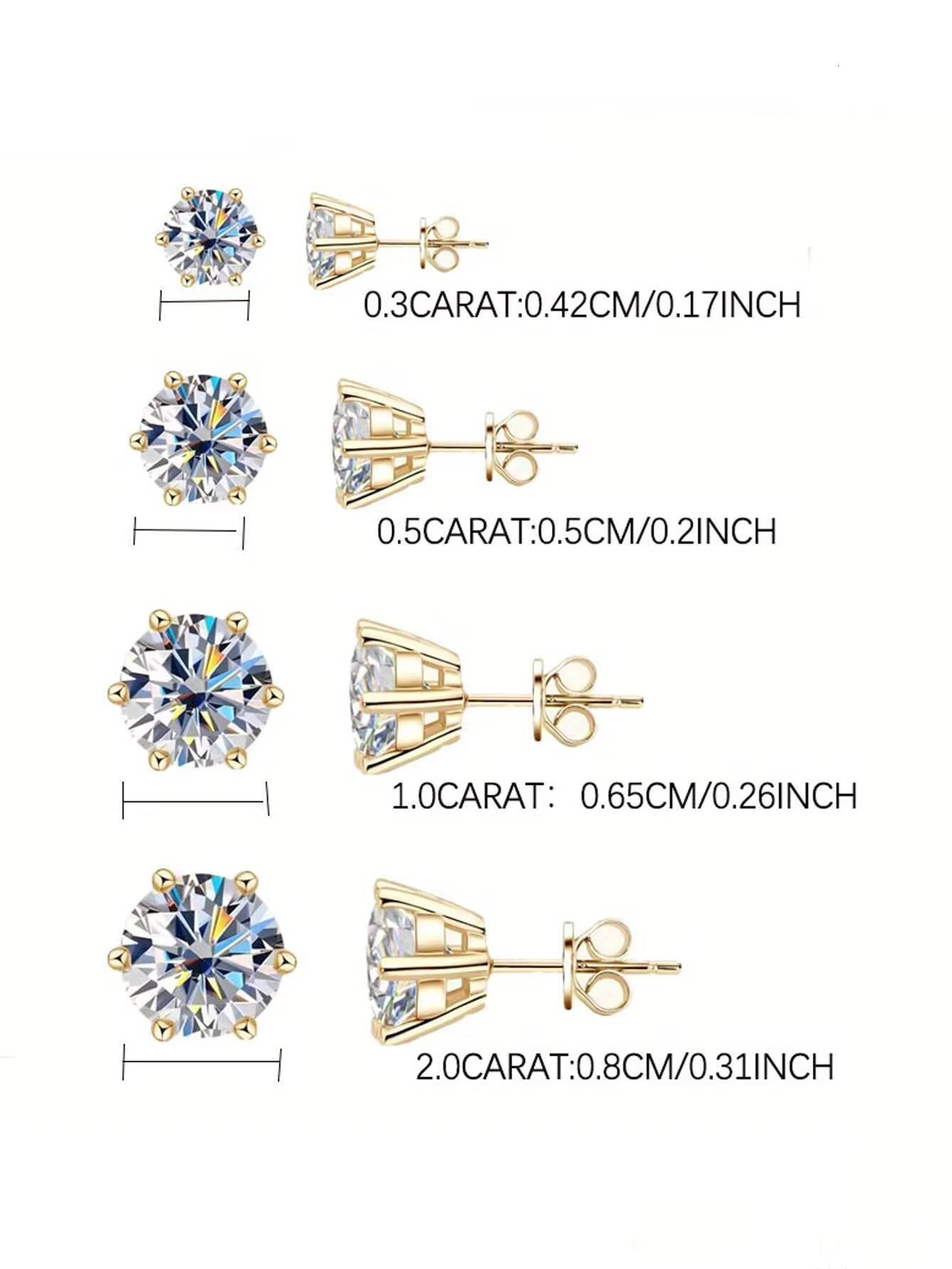 925 Silver 30 Minutes-2 Carat Classic 6 Claws Moissanite Earrings Male Female Hip Hop Rock Birthday Anniversary Gift for Couples