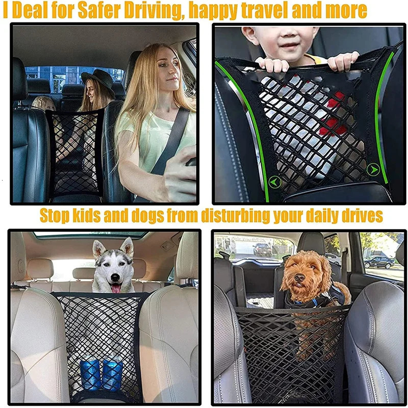 Dog Car Net Barrier Pet Travel Safety Barrier Car Rear Seat Fence Anti-collision for Child and Pets with Storage Bag 250715