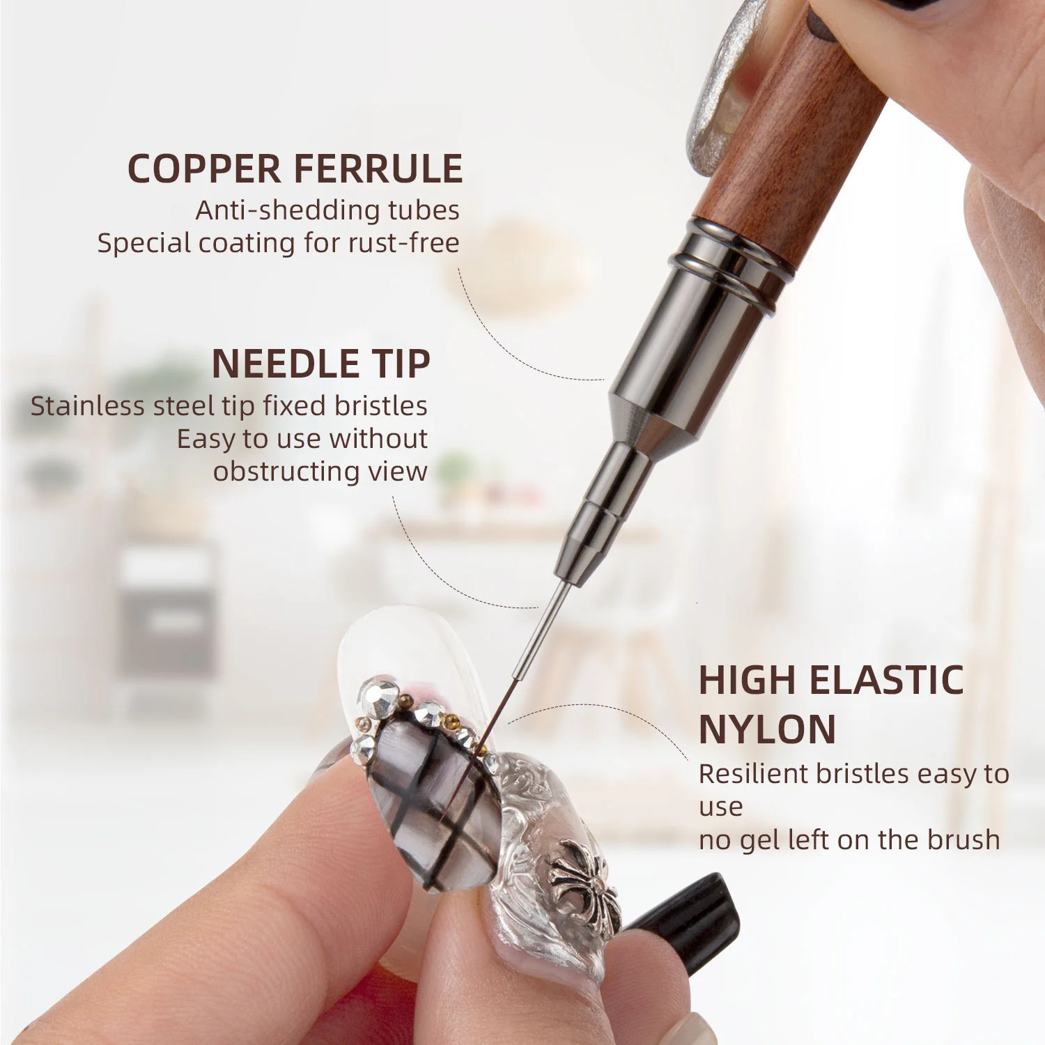 1PC Round Wood Handle Nail Art Liner Brush DIY Painting Pen Sandalwood Syringe Brushes Drawing Fine Lines Stripe Pen UV Gel Nail 250716