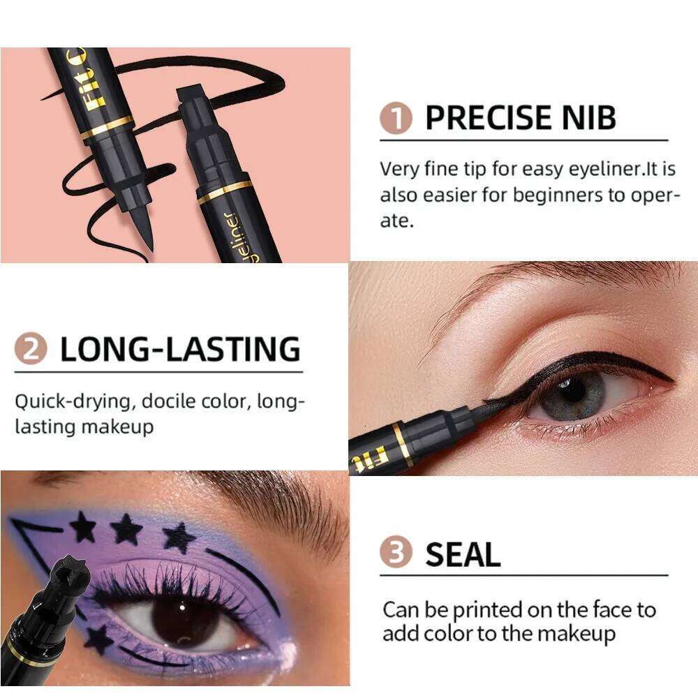 6PCS Stamp Liquid Eyeliner Set Waterproof Fast Dry Double-ended Black Heart Star Seal Tail Eye Liner Extension Makeup Kit X250726