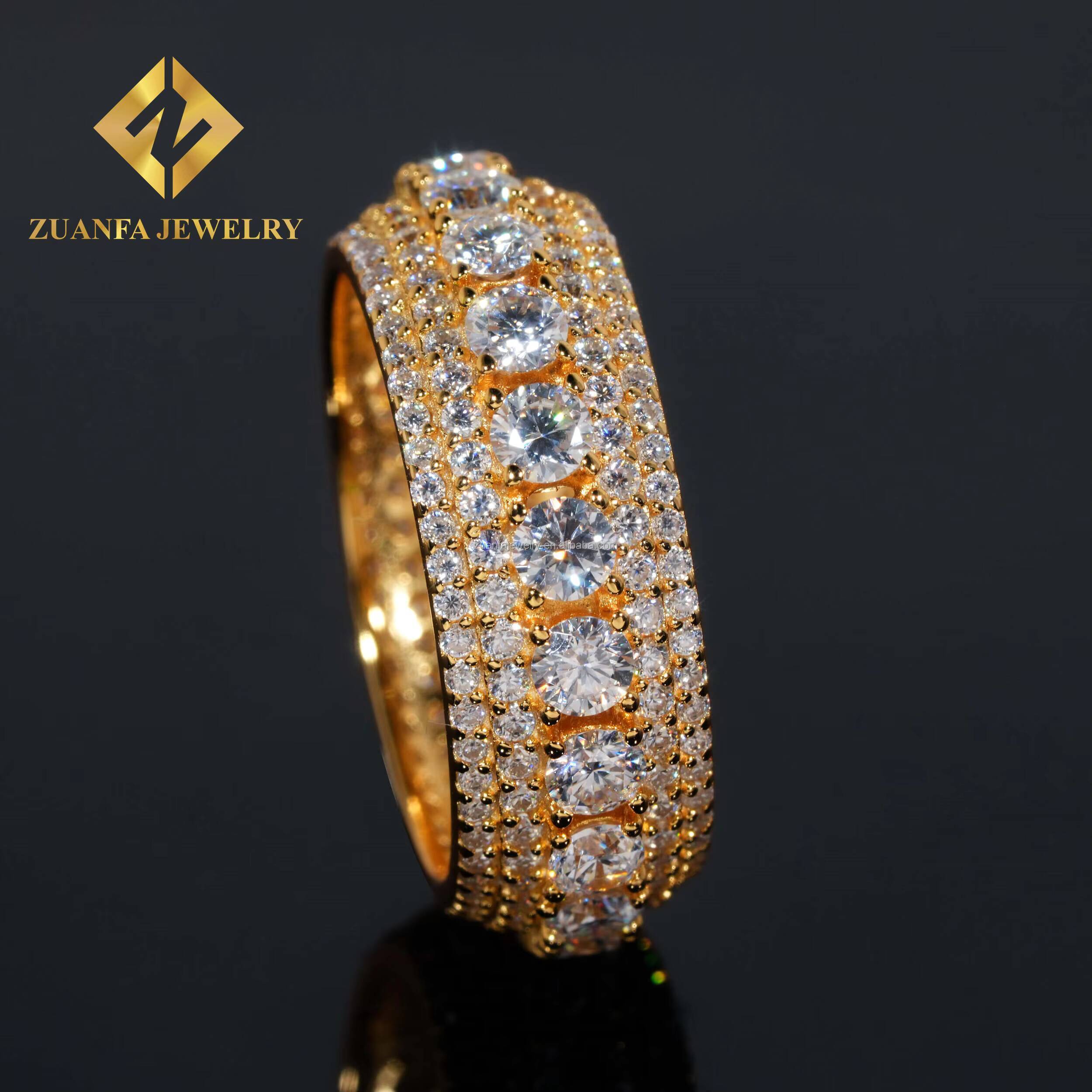 Pass Diamond Tester Rapper Stylish Style Gold Hip Hop Luxury Iced Out Jewelry VVS1 Moissanite Diamond Eternity Band Ring Men