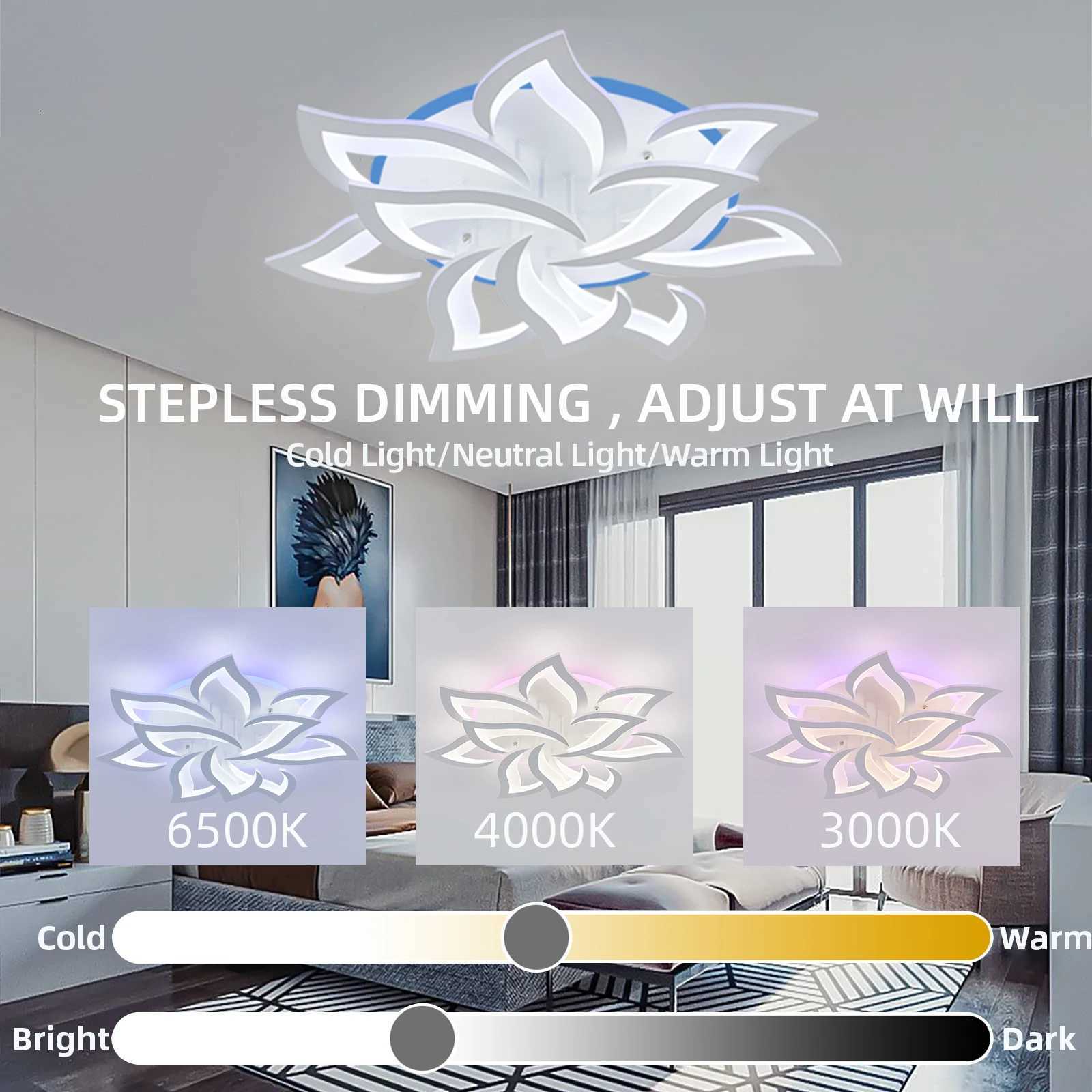Modern LED Backlit Design Petal Shapes Chandeliers Luster Purple/Pink/Blue Color Light For Indoor Living Room Decoration LampXJ250725