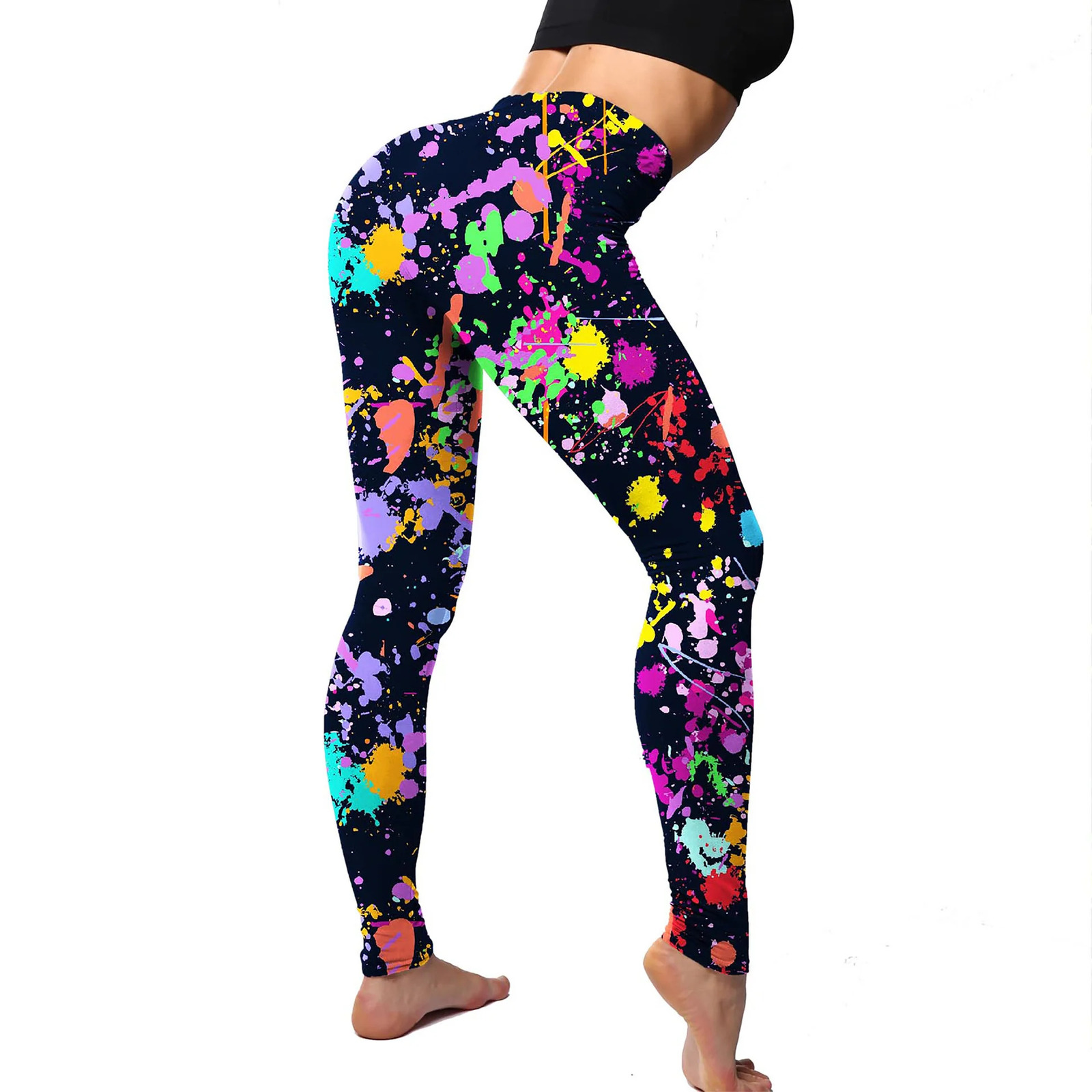 2Pack Stretchy Womens Colorful Printing Leggings Elastic Tight Cropped Pants 250725