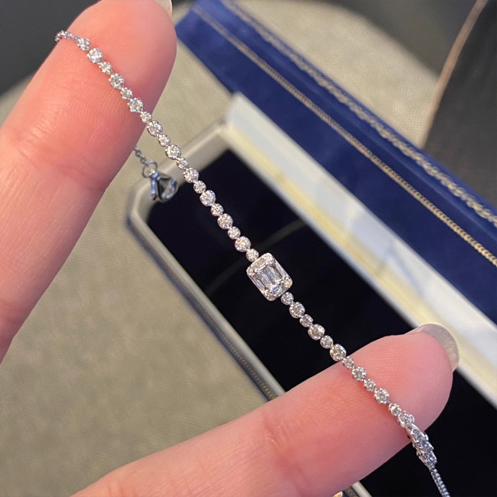 Choucong Wedding Bracelets Luxury Jewelry Sweet Cute Genuine 100% S925 Sterling Silver Princess Cut White 5A Zircon CZ Diamond Women Bridal Bangle Gif