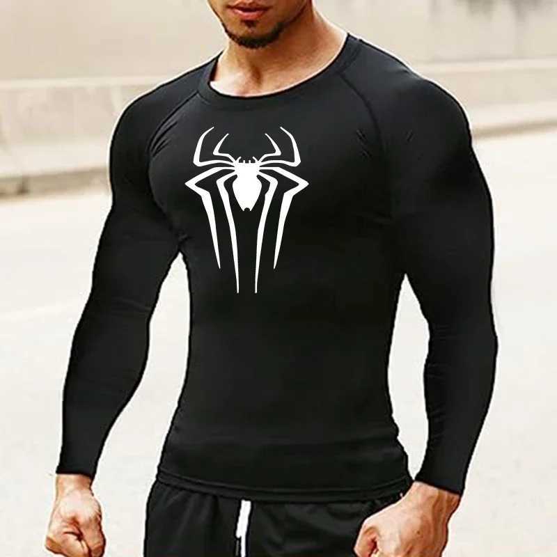 Spider Print Long Sleeve Compression Shirts for Men Gym Workout Rash Guard Undershirts Baselayers Athletic Quick Dry Tees Tops Z250725