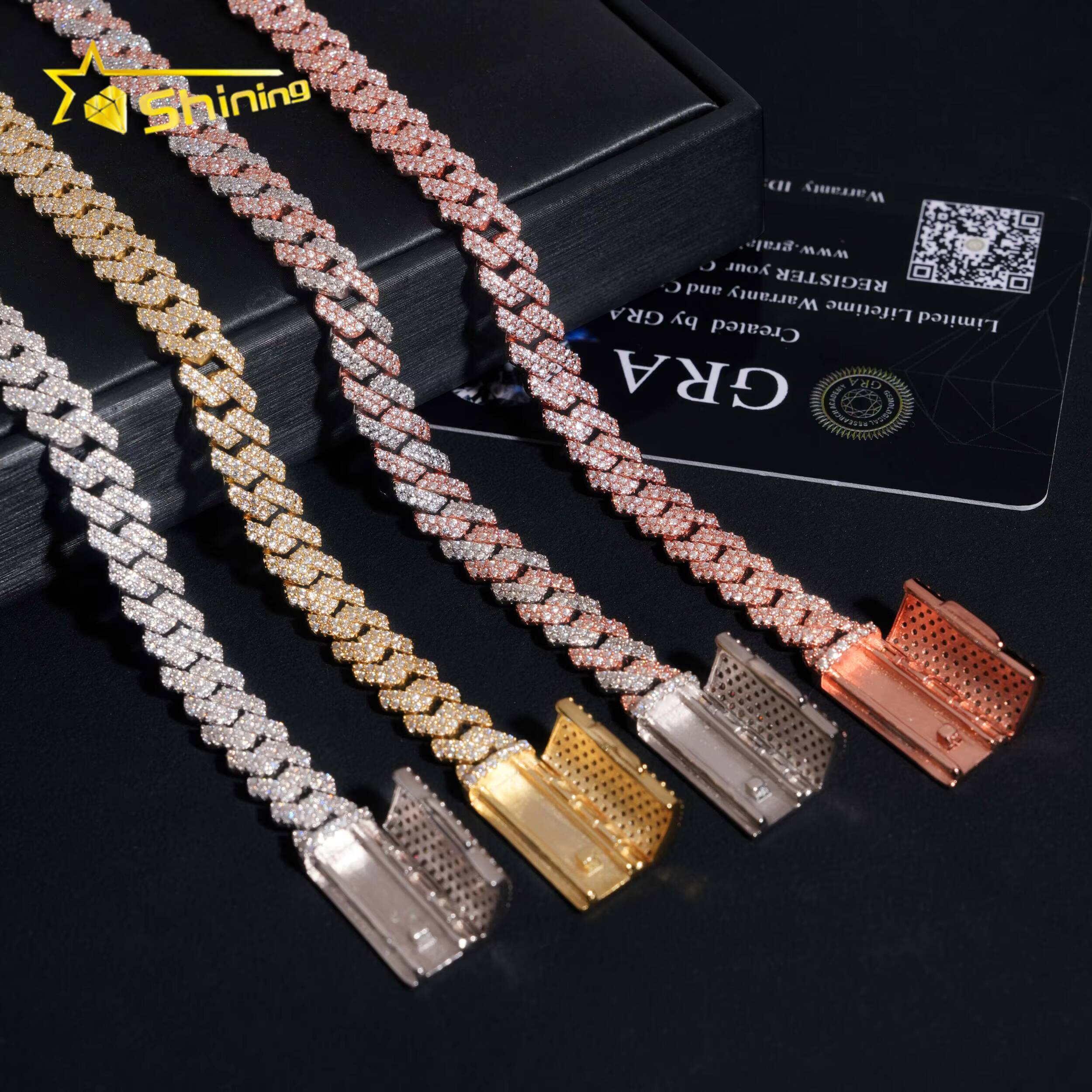 Hot Sale VVS Iced Out Moissanite Pass Diamond Test 925 Silver Gold Hip Hop 2Rows 8mm Cuban Link Chain Necklace Fine Jewelry