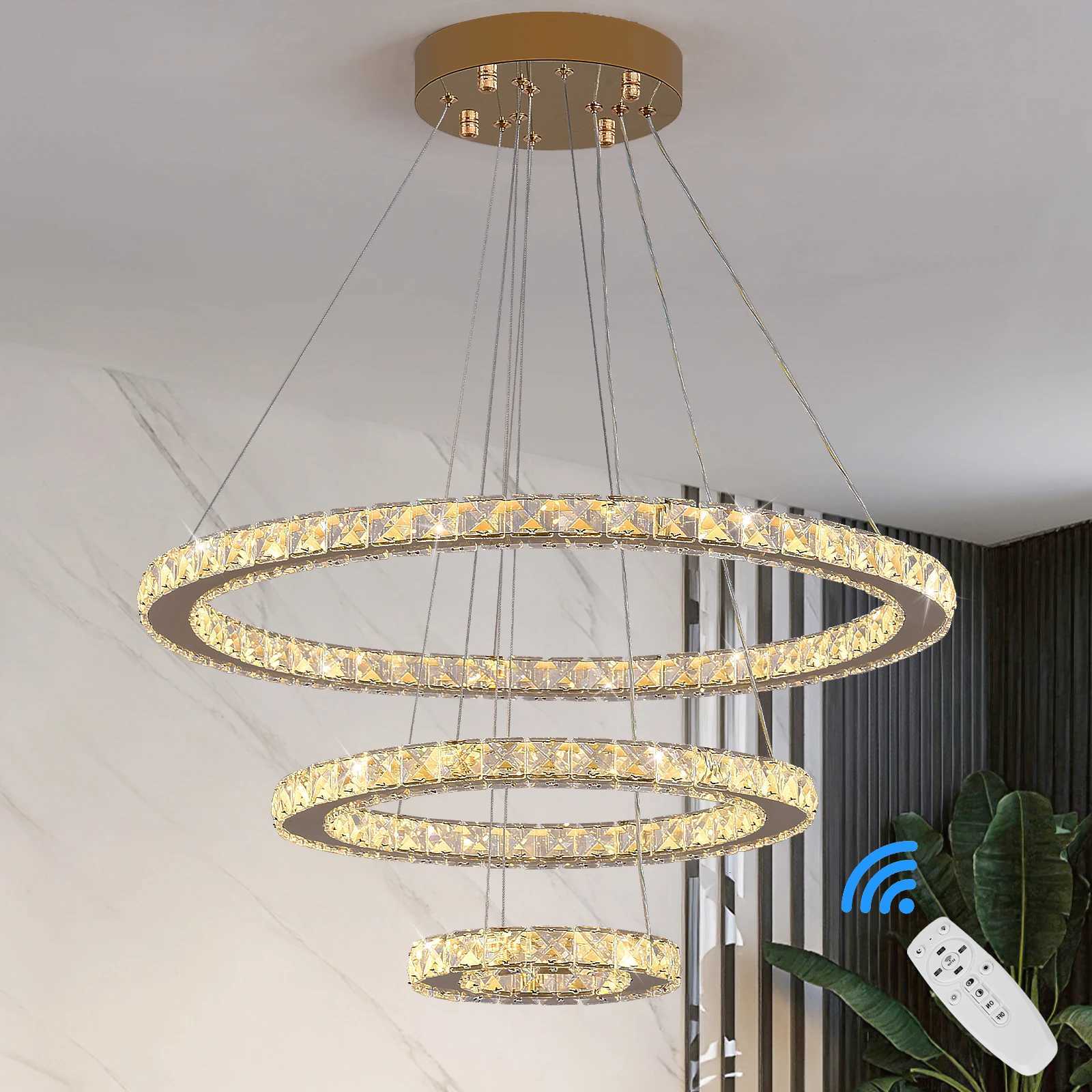 Crystal Luxury Pendant Lights for Living Room Remote Control Chandelier Lamp Bedroom Dining Room Smart Hanging Lighting Fixtures XJ250725