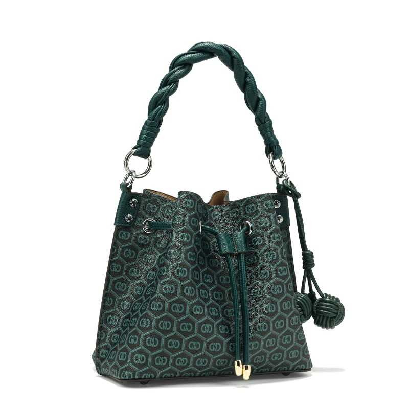 COCIO designer bag New peacock green genuine leather bucket bag simple versatile multi compartment handbag niche design hot selling womens bag