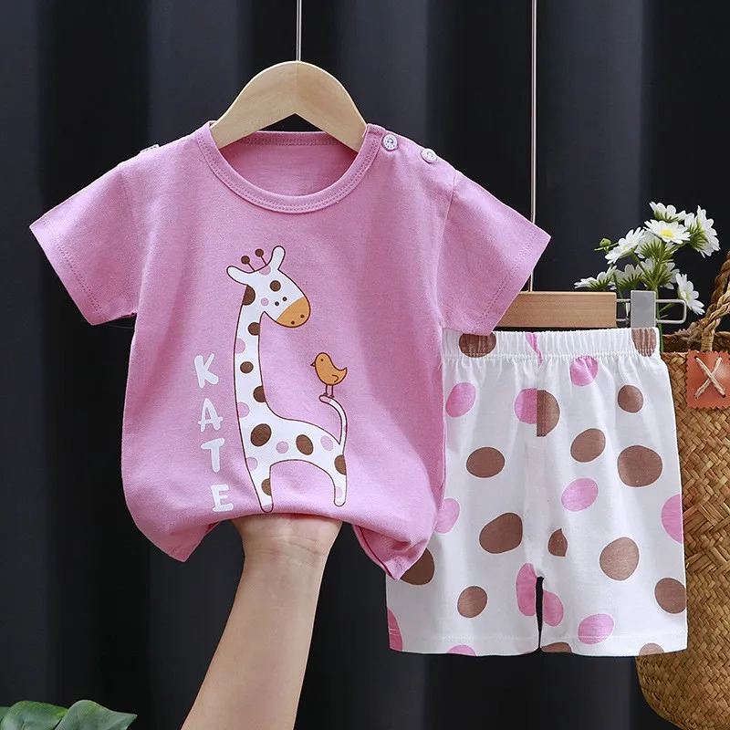 100% Cotton TShirt Shorts Fashion Casual Tees Baby Girls Summer Costume Thin Short Sleeve Tracksuits For 1 2 3 4 Years Old Child 250725