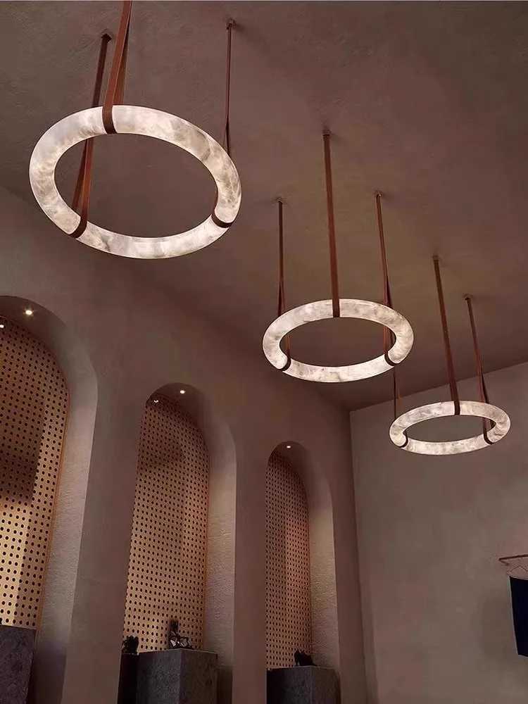 Postmodern Art Chandelier Lighting LED Marble Hanging Lamp Round Living Room Study Bedroom Home Deco LightingXJ250725