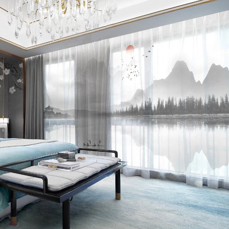 YL-36699 Chinese style curtain for the whole house, new Chinese style, Jiangnan retro classical Hui style ancient building living room villa blackout 