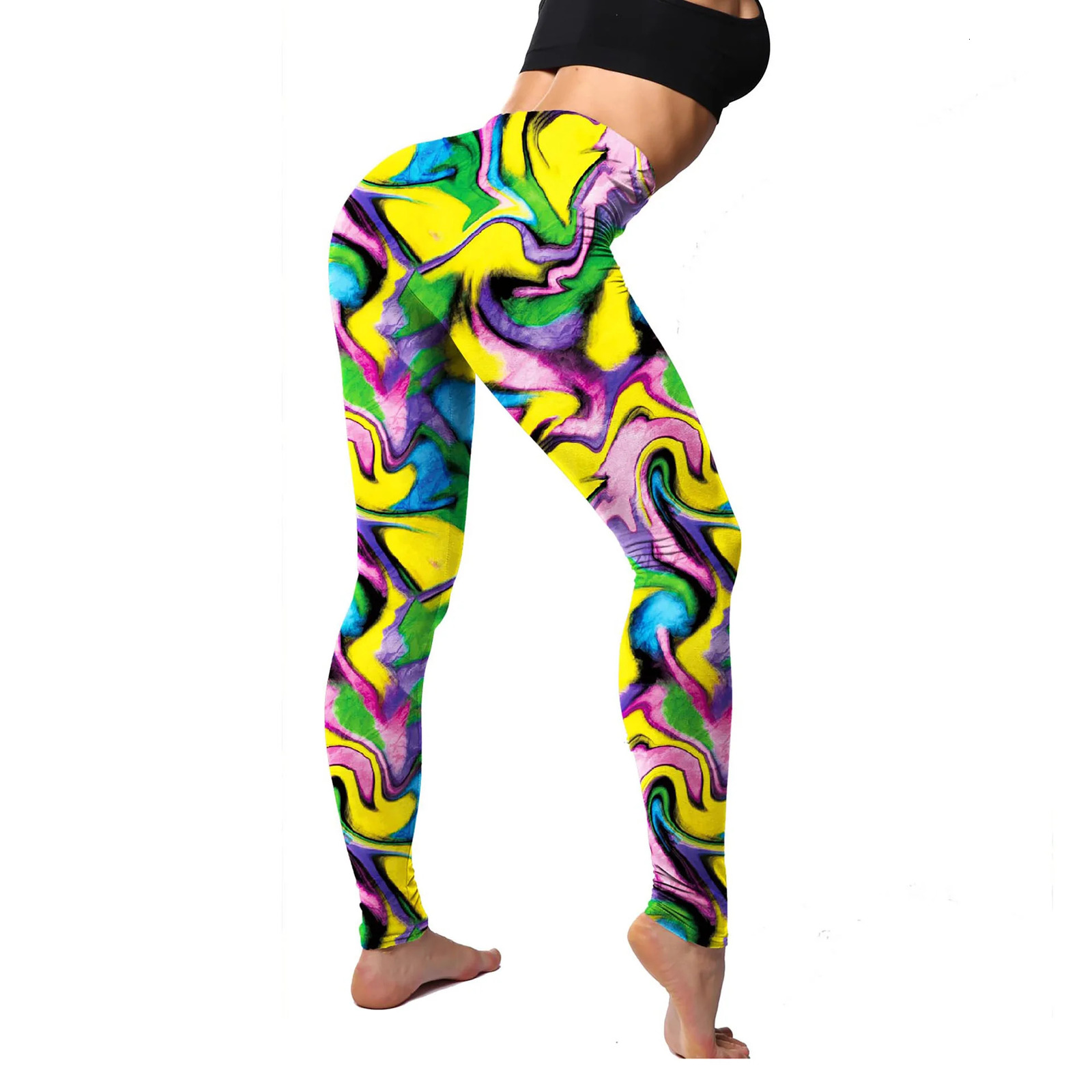 2Pack Stretchy Womens Colorful Printing Leggings Elastic Tight Cropped Pants 250725