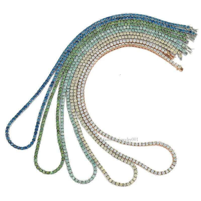 5mm 18-25inch S Sier Gold Plated Passed Tester VVS Blue Black Green Moissanite Tennis Chain Necklace Bracelet For Men Women Nice Gift