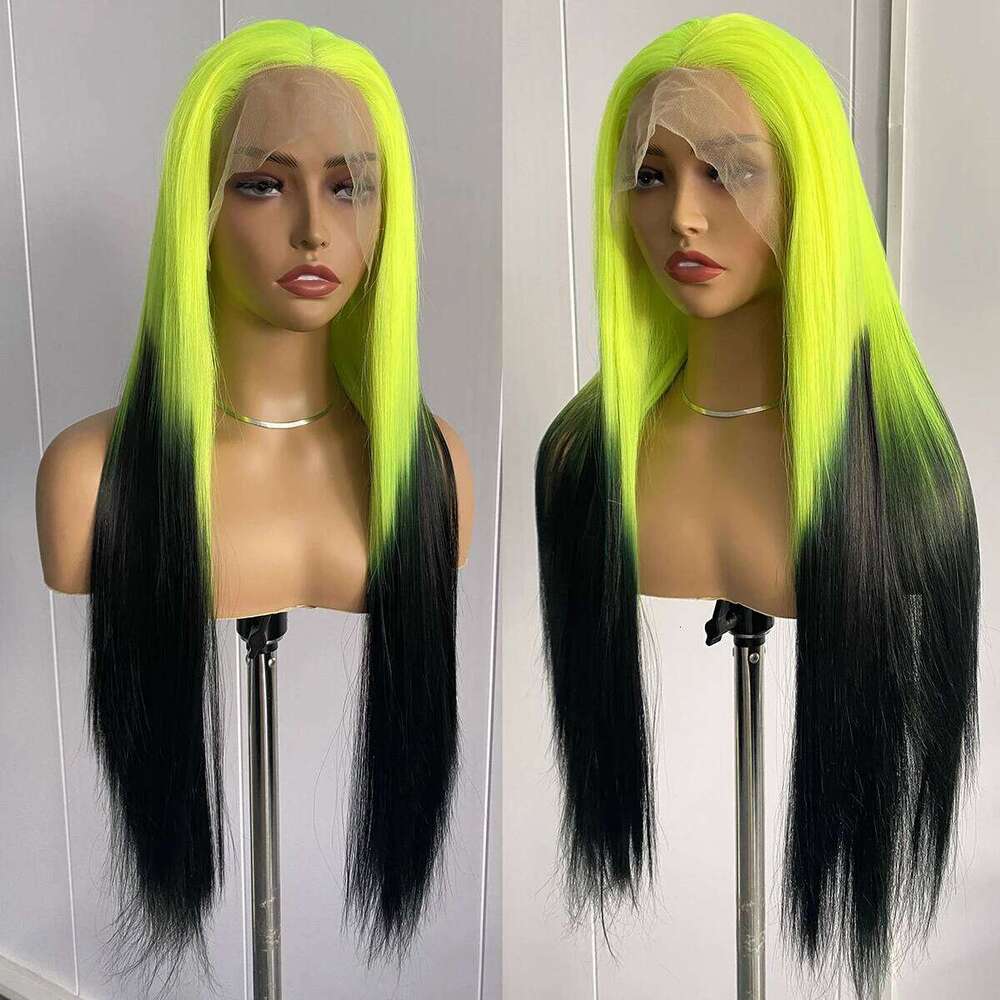 AIMEYA Ombre Synthetic Lace Front for Women 13x4 Platinum Blonde Roots Pink Wig Long Silky Straight Colorful Wigs